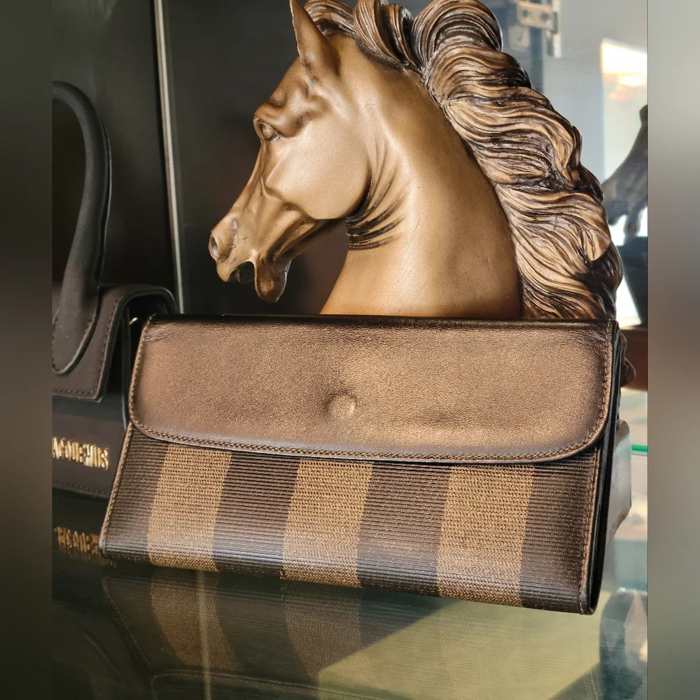 FENDI Pequin Long Wallet  Pattern Stripped Leather Vintage PRISTINE - Picture 15 of 15